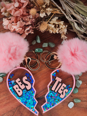 Light Pink BESTIES Keyring with PomPom (2 pieces)