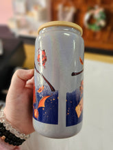 Load image into Gallery viewer, *IMPERFECT* 16oz UV DTF BLUE HARRY POTTER, RON &amp; HERMIONE Grey Shimmer Can Glass