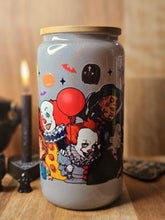 Load image into Gallery viewer, 16oz UV DTF HORROR FRIENDS Grey Shimmer Can Glass