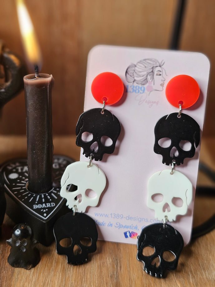 3 SKULL DROP Dangle Earrings