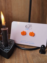 Load image into Gallery viewer, Regular ORANGE PUMPKIN (hand-painted) Stud Earrings