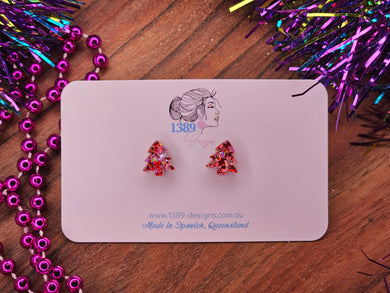 Mini RED/PINK CHUNKY CHRISTMAS TREE Stud Earrings