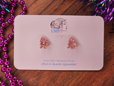 Mini PINK CHUNKY CHRISTMAS TREE Stud Earrings