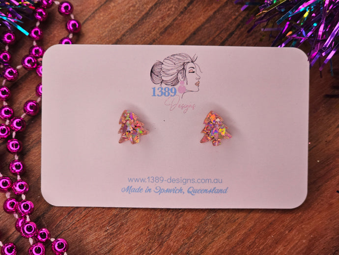 Mini PINK CHUNKY CHRISTMAS TREE Stud Earrings