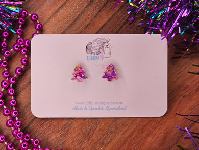 Mini PURPLE CHUNKY CHRISTMAS TREE Stud Earrings