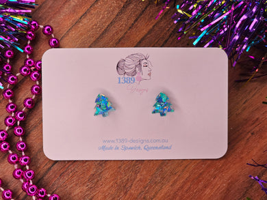 Mini BLUE CHUNKY CHRISTMAS TREE Stud Earrings