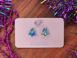 Regular BLUE CHUNKY CHRISTMAS TREE Stud Earrings