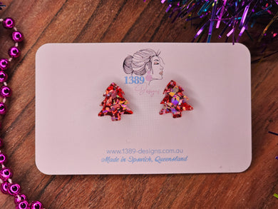 Regular RED/PINK CHUNKY CHRISTMAS TREE Stud Earrings