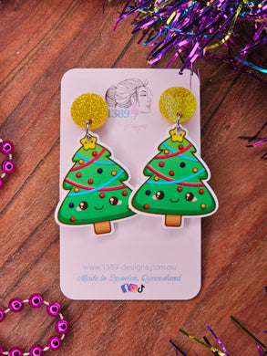 CARTOON CHRISTMAS TREE Dangle Earrings