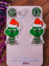 Load image into Gallery viewer, MERRY FUCKING CHRISTMAS GRINCH Dangle Earrings