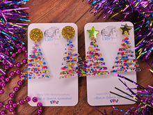 Load image into Gallery viewer, SPOTTY GLITTER ZIGZAG CHRISTMAS TREE Dangle Earrings