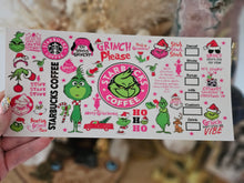 Load image into Gallery viewer, 16oz UV DTF PINK GRINCH Green Jelly Can Glass with Green Plastic Lid