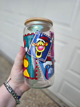Load image into Gallery viewer, 16oz UV DTF WINNIE &amp; FRIENDS STAMP Green Iridescent Can Glass with Bamboo Lid
