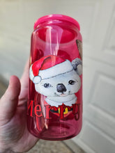Load image into Gallery viewer, 16oz UV DTF AUSSIE MERRY CHRISTMAS Hot Pink Jelly Can Glass with Hot Pink Plastic Lid