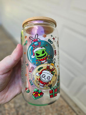 16oz NIGHTMARE BEFORE CHRISTMAS BAUBLE Purple Iridescent Can Glass with Bamboo Lid