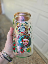 Load image into Gallery viewer, 16oz NIGHTMARE BEFORE CHRISTMAS BAUBLE Purple Iridescent Can Glass with Bamboo Lid