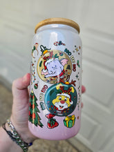 Load image into Gallery viewer, 16oz UV DTF WINNIE &amp; FRIENDS BAUBLE White to Pink Ombre Shimmer Can Glass with Bamboo Lid