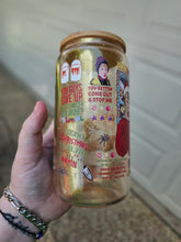 Load image into Gallery viewer, 16oz UV DTF HOME ALONE Gold Iridescent Can Glass with Bamboo Lid