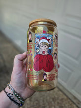 Load image into Gallery viewer, 16oz UV DTF HOME ALONE Gold Iridescent Can Glass with Bamboo Lid