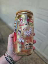 Load image into Gallery viewer, 16oz UV DTF HOME ALONE Gold Iridescent Can Glass with Bamboo Lid