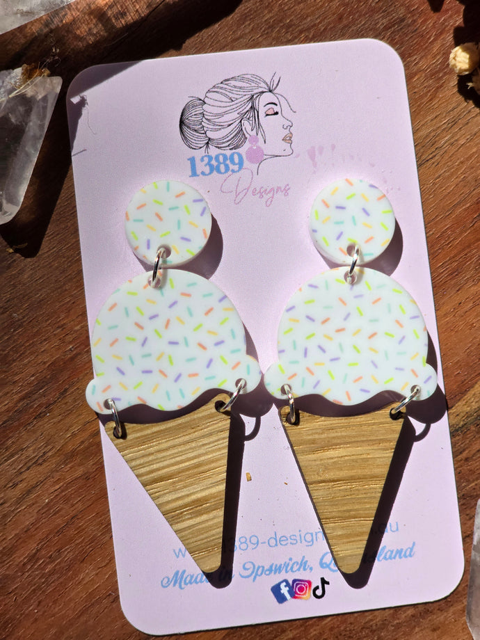 WHITE SPRINKLES ICECREAM with Sprinkles Top Dangle Earrings