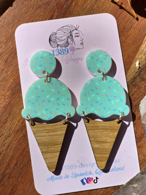 GREEN SPRINKLES ICECREAM with Sprinkles Top Dangle Earrings