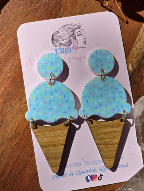 BLUE SPRINKLES ICECREAM with Sprinkles Top Dangle Earrings