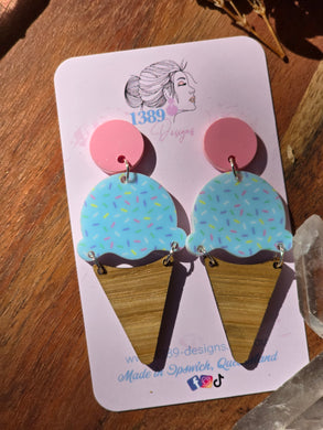 BLUE SPRINKLES ICECREAM with Pink Pastel Top Dangle Earrings