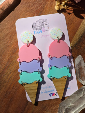 Pastel 3 SCOOP ICECREAM with Sprinkles on Top Dangle Earrings