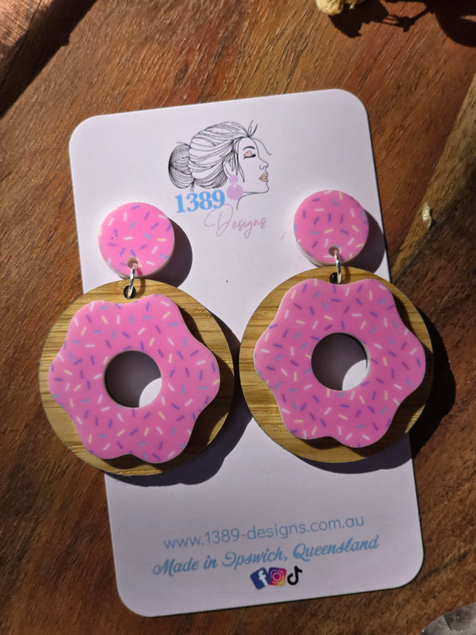 PINK SPRINKLE DONUT Dangle Earrings