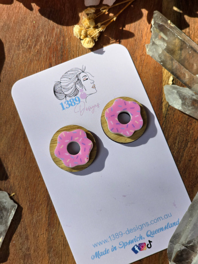 Large (2cm) PINK SPRINKLES DONUT Stud Earrings