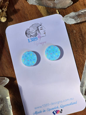 Regular BLUE SPRINKLES Circle Stud Earrings