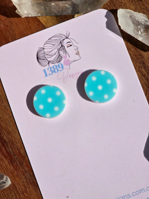 Regular BLUE POLKA DOT Circle Stud Earrings