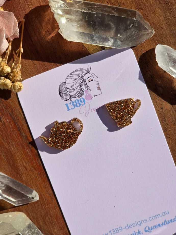 Regular GOLD GLITTER TEA TIME Stud Earrings