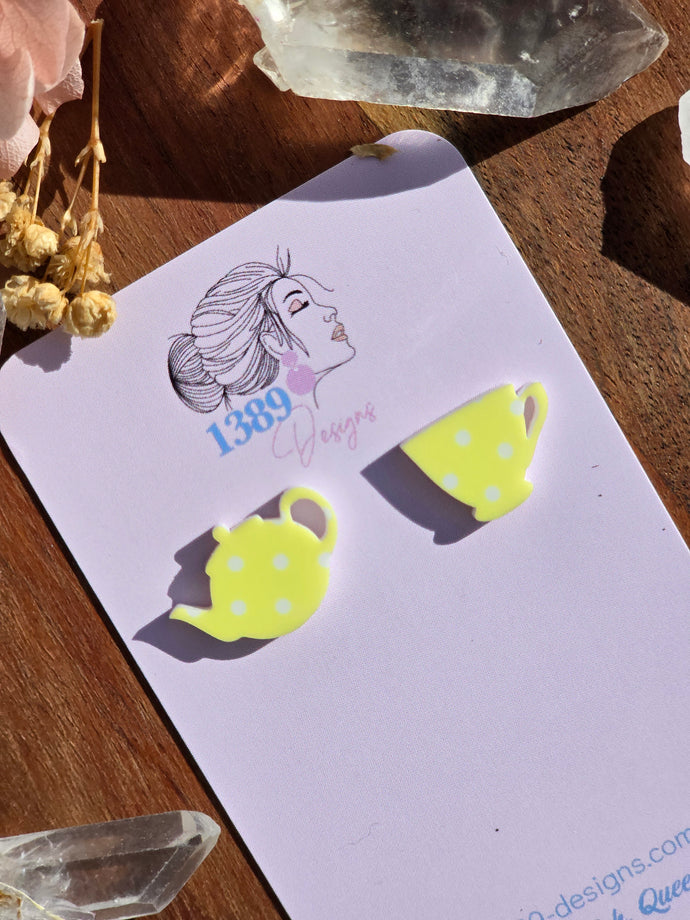 Regular YELLOW POLKA DOT TEA TIME Stud Earrings