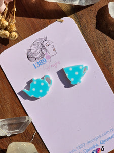 Regular BLUE POLKA DOT TEA TIME Stud Earrings