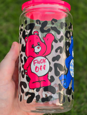 16oz UV DTF SWEAR BEAR Libbey Can Glass with Hot Pink Acrylic Lid