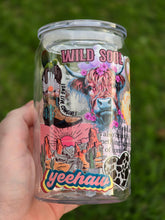 Load image into Gallery viewer, 16oz UV DTF WILD SOUL SMALL TOWN GIRL Plastic Libbey Can &quot;Glass&quot; with Acrylic Lid