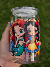 Load image into Gallery viewer, 16oz UV DTF DISNEY PRINCESS Plastic Libbey Can &quot;Glass&quot; with Acrylic Lid