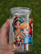 Load image into Gallery viewer, 16oz UV DTF DISNEY PRINCESS Plastic Libbey Can &quot;Glass&quot; with Acrylic Lid