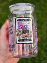 Load image into Gallery viewer, *SECONDS* 16oz UV DTF SMUT THE READER TAROT Plastic Libbey Can &quot;Glass&quot; with Acrylic Lid