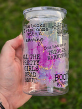 Load image into Gallery viewer, *SECONDS* 16oz UV DTF SMUT THE READER TAROT Plastic Libbey Can &quot;Glass&quot; with Acrylic Lid