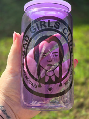 16oz SAD GIRLS CLUB Libbey Can Glass with Plastic Lid