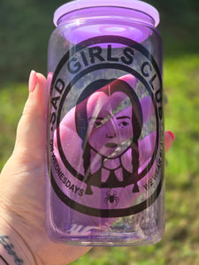 16oz SAD GIRLS CLUB Libbey Can Glass with Plastic Lid