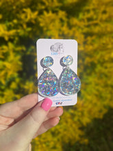 Load image into Gallery viewer, SILVER CHUNKY GLITTER Teardrop Dangle Earrings