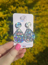 Load image into Gallery viewer, SILVER CHUNKY GLITTER Teardrop Dangle Earrings