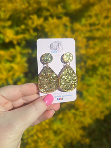 GOLD CHUNKY GLITTER Teardrop Dangle Earrings