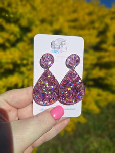 PURPLE CHUNKY GLITTER Teardrop Dangle Earrings