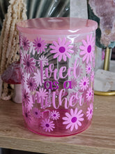 Load image into Gallery viewer, 16oz TIRED AS A MOTHER Light Pink Ombre Handled Can Glass with Plastic Lid