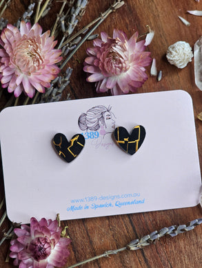 Regular BLACK & GOLD Heart Stud Earrings